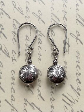 Sterling Silver Butterfly Drop Earrings - Silver Beads